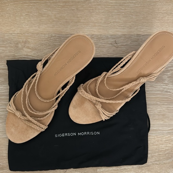 Sigerson Morrison Maddie Braided Suede Wedge Sandals 39.5 - Picture 2 of 7